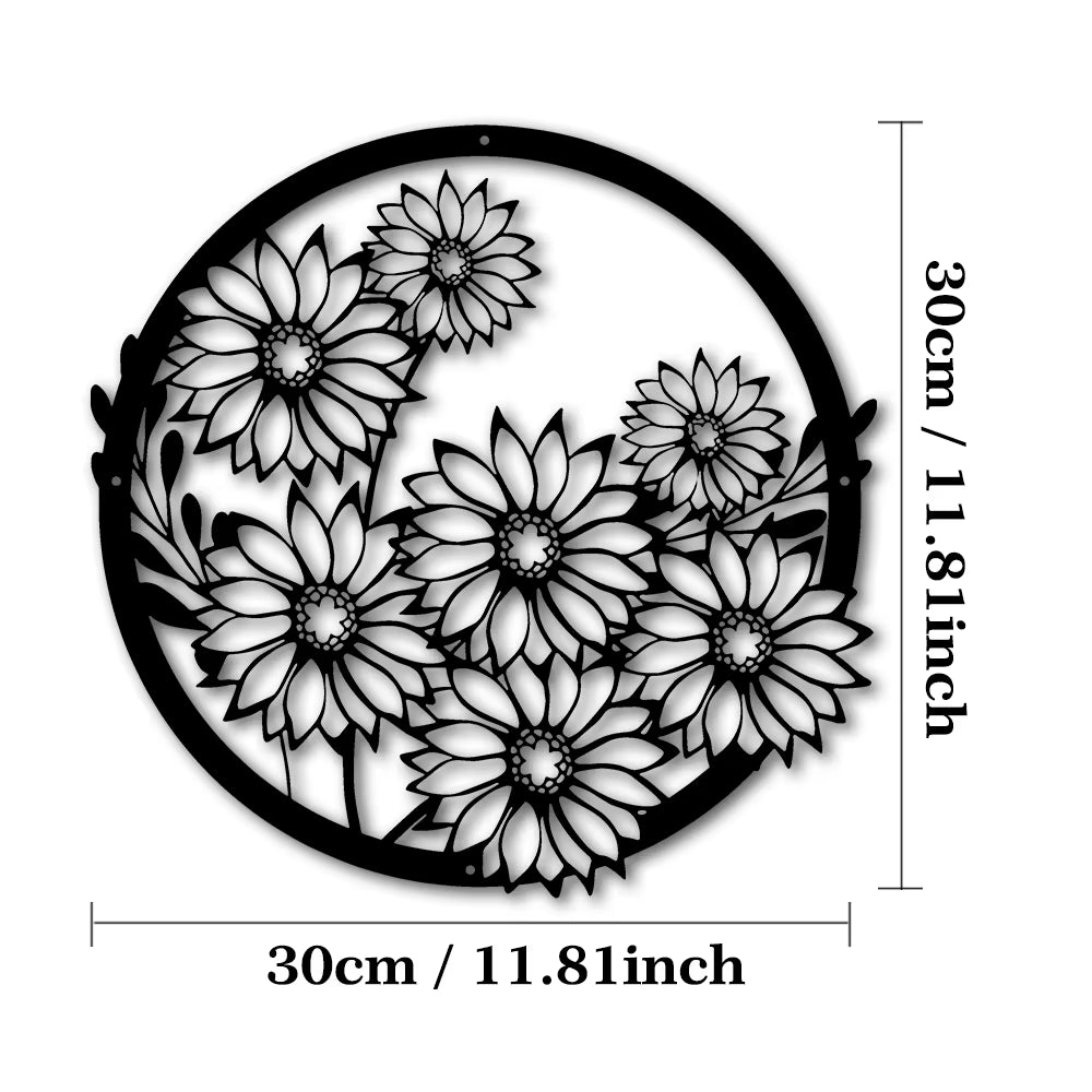 Flower Signs Black Metal Wall Decorations Ornaments Sunflower Art in Metal Plants Farmhouse Home Decor