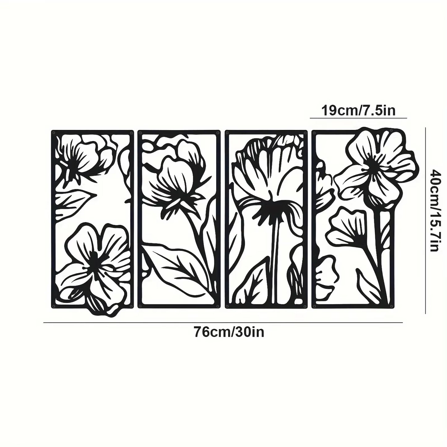 4-Piece Minimalist Floral Line Artwork - Chic Metal Wall Accents for Home Aesthetics - Versatile Decor for Kitchen & Bathroom